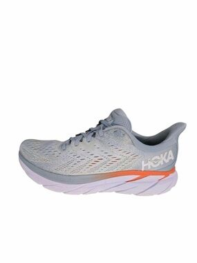 Hoka Women's Clifton 8 Light Gray Athletic Shoe with Orange Accent Size 11B